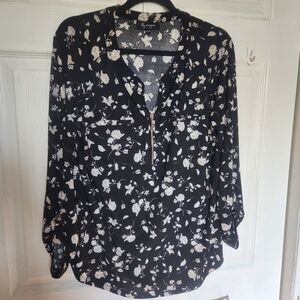 Lily Morgan Stretchy Floral  Short Sleeve Blouse Size XL